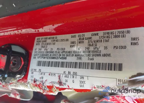 2021 Ford F-150 Xlt z USA, uszkodzony, nr VIN 1FTFW1E55MKD74598